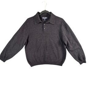 Davis & Squire Merino Wool Long Sleeve Polo Shirt Dark Gray Mens L